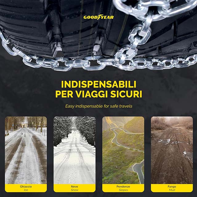 Goodyear 12mm Heavy-Duty Snow Chains for SUVs, Vans, Campers & 4x4s – Ultimate Winter Traction & Safety Chains
