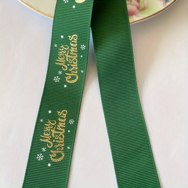 Green Merry Christmas Ribbon with Gold Foil – 25mm Decorative Gift Wrapping Trim