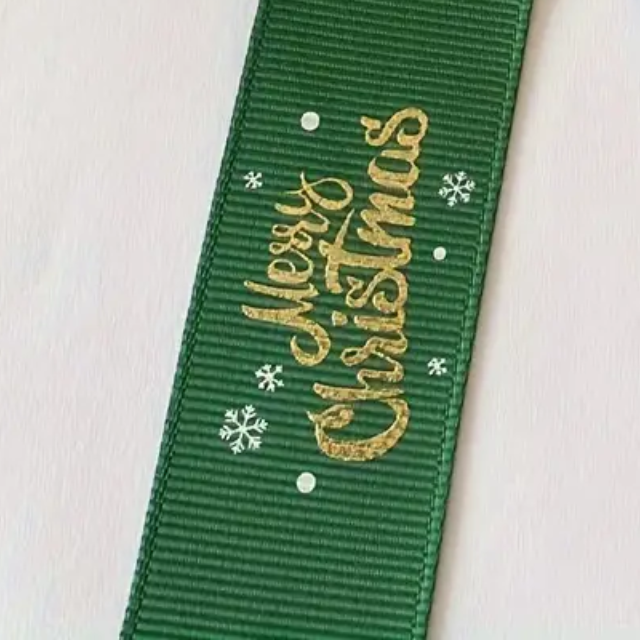 Green Merry Christmas Ribbon with Gold Foil – 25mm Decorative Gift Wrapping Trim