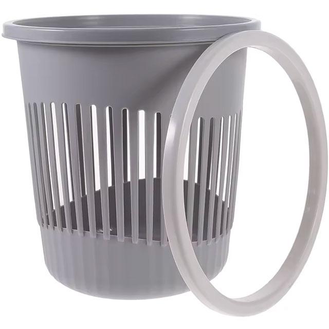 Grey Plastic Trash Can – Simple Household Garbage Container for Bathroom & Living Room