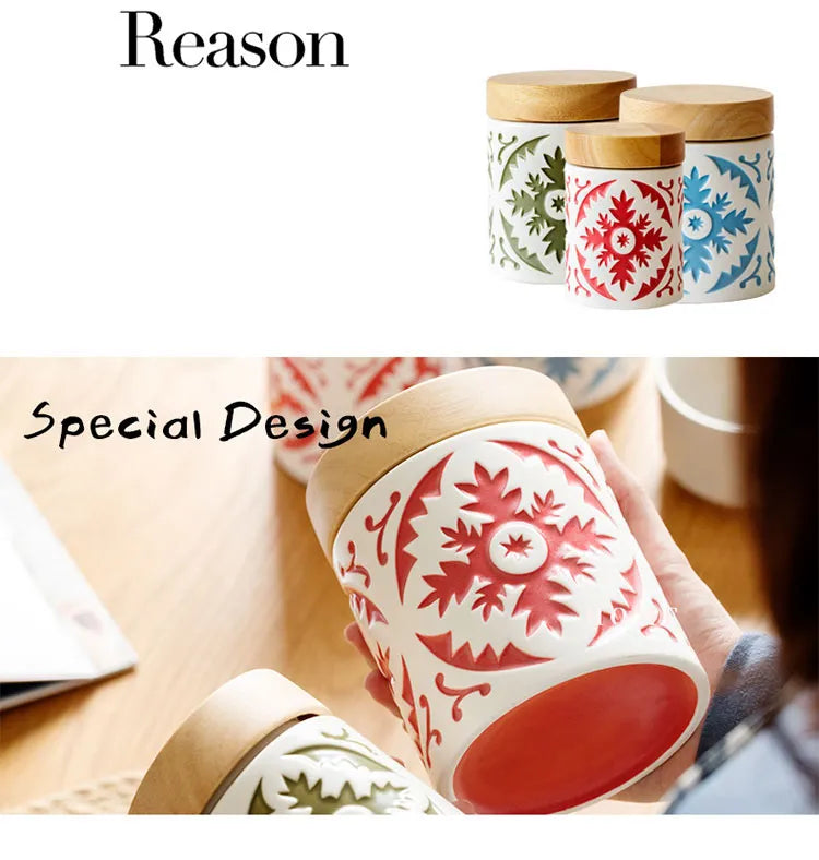 Porcelain jar with wood lid