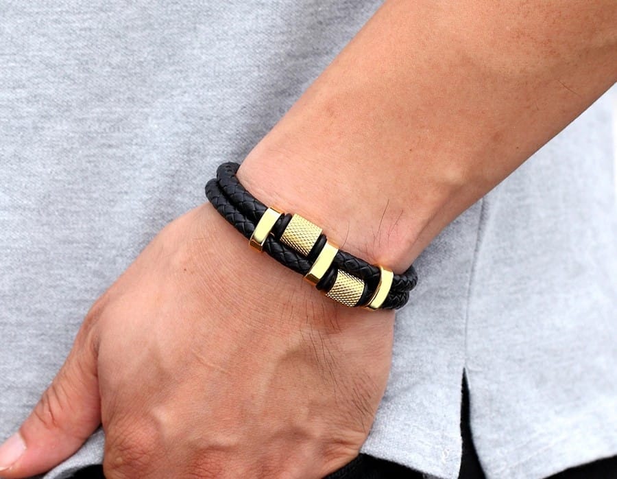 Bracelet homme en cuir à forme géométrique (EGBT149)