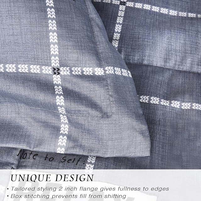 HIG Geometric Check Comforter Set – 3-Piece Reversible Grey Plaid Bedding for Queen & King Beds