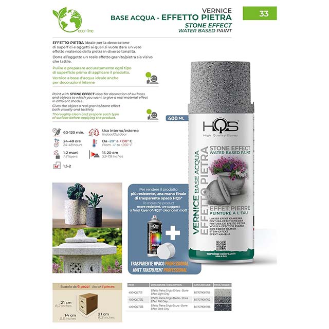 HQS Stone Effect Paint Spray 400 ml – Premium Light Grey Stone Finish for Walls & Facades