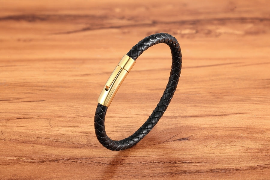 Bracelet en cuir avec boucle magnétique en acier inoxydable (EGBT396)
