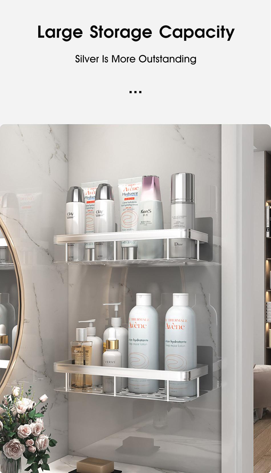 No-drill Wall Mount Corner Shelf Shower Storage Rack Holder (EGK012)