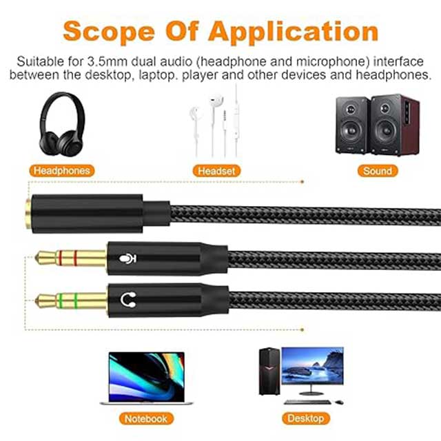 Headphone Splitter Mic Cable