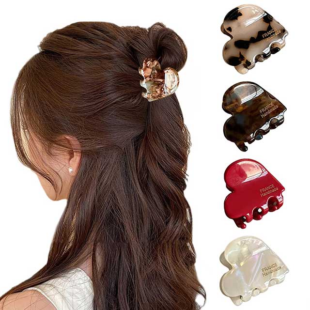 Heart-Shaped Acetic Acid Hair Claw Clip for Women & Girls – Creative Half-Up Hair Gripper Accessory