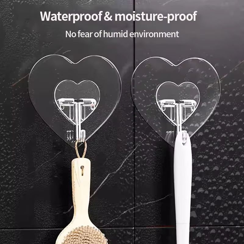 Heart-Shaped Transparent Hooks – Self-Adhesive "Love" Wall Hangers – Non-Punching Plastic Hooks for Keys, Towels, and Jewelry – Multi-Purpose Decorative Storage