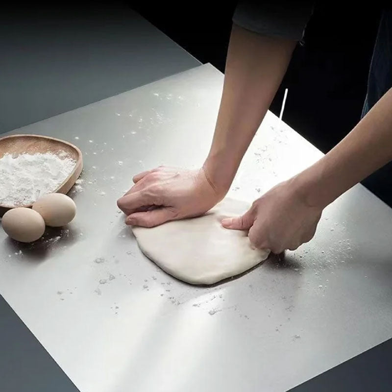 Heavy-Duty Stainless Steel Cutting Board – Anti-Bacterial Kitchen Surface for Dough Kneading, Chopping, and Fruit – Easy-to-Clean Metal Worktop