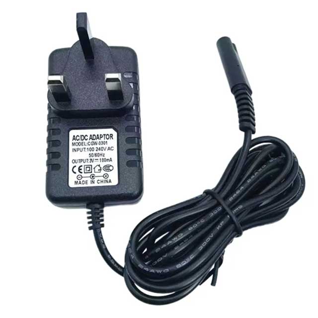 Adaptateur secteur/CC noir haute performance avec prise britannique – Alimentation universelle 100-240 V CA, 50/60 Hz, 5,5 V, 600 mA