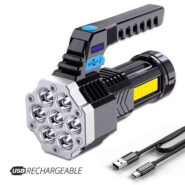 High-Power Rechargeable LED Flashlight – 7LED Camping Torch with COB Side Light, Lightweight & Durable for Outdoor Use