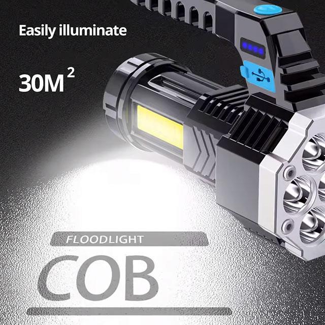 High-Power Rechargeable LED Flashlight – 7LED Camping Torch with COB Side Light, Lightweight & Durable for Outdoor Use