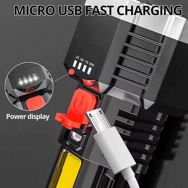 High-Power Rechargeable LED Flashlight – 7LED Camping Torch with COB Side Light, Lightweight & Durable for Outdoor Use