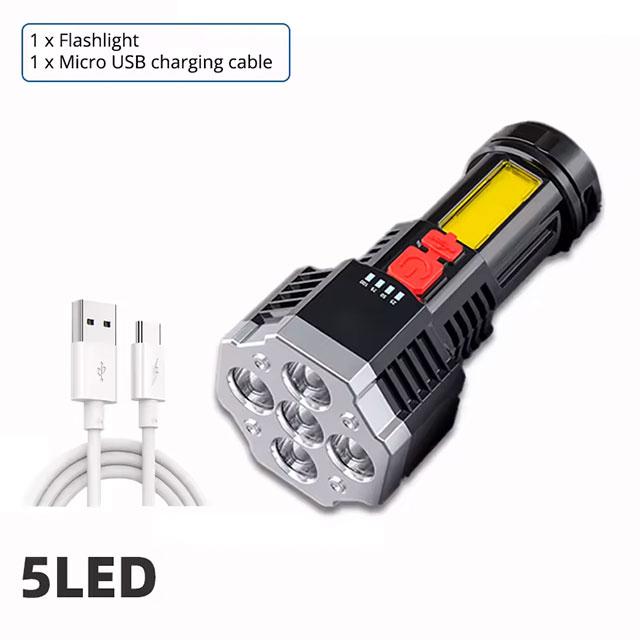 High-Power Rechargeable LED Flashlight – 7LED Camping Torch with COB Side Light, Lightweight & Durable for Outdoor Use