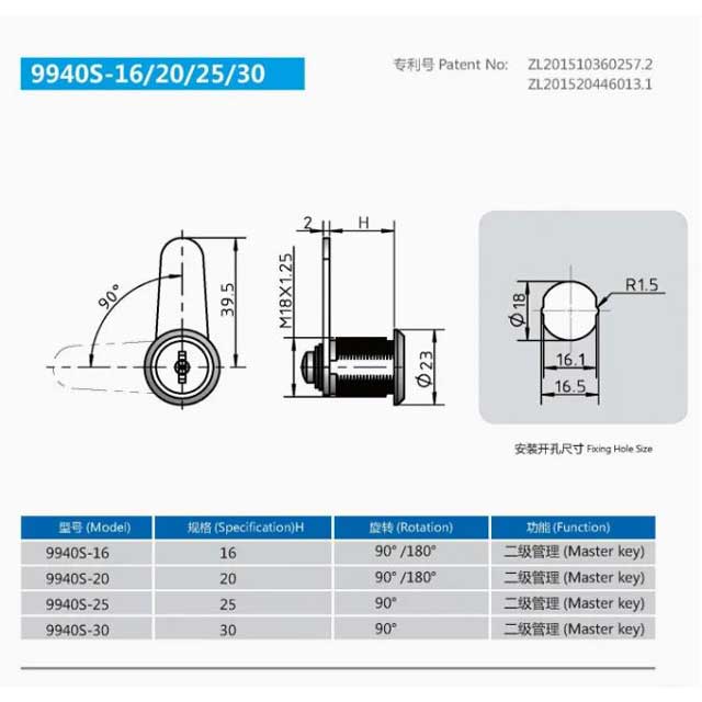 High Security Zinc Alloy 20mm Master Key Cylindrical Lock 9940 – Durable Industrial Door Lock