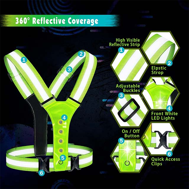 High Visibility LED Reflective Running Vest – Adjustable Elastic Safety Gear for Men, Women & Kids – Perfect for Night Running, Walking, Cycling, Biking, Motorcycling & Dog Walking