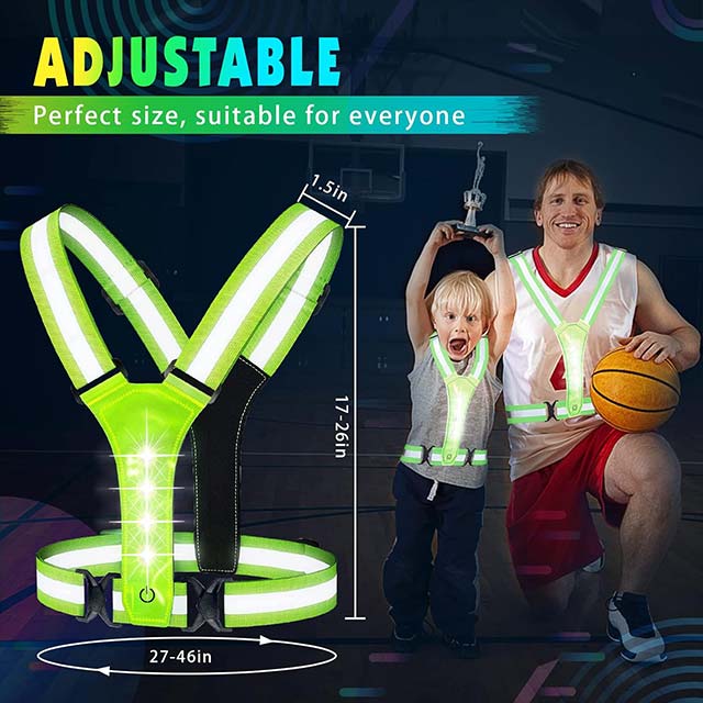 High Visibility LED Reflective Running Vest – Adjustable Elastic Safety Gear for Men, Women & Kids – Perfect for Night Running, Walking, Cycling, Biking, Motorcycling & Dog Walking