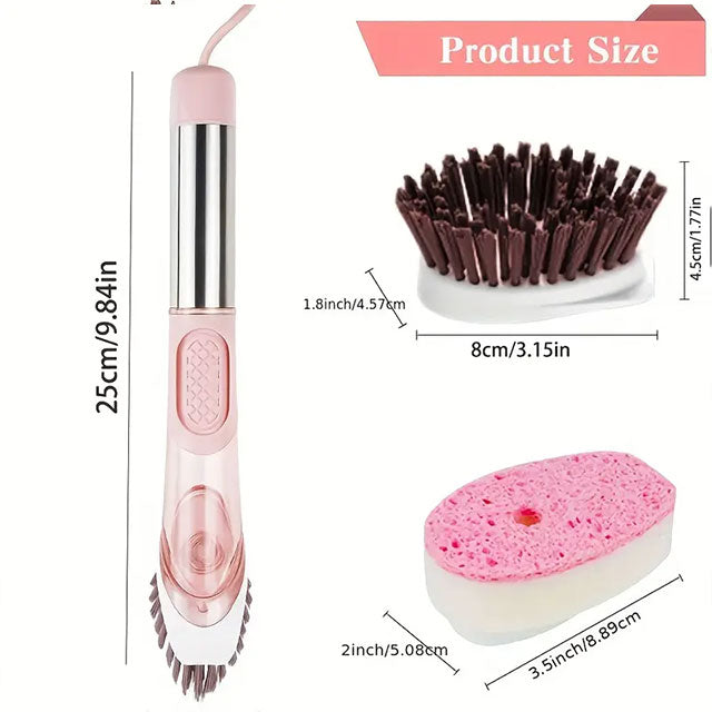 Household Pot Brush with 4 Replacement Heads – Long Handle Kitchen Cleaning Brush for Dishwashing, Grease & Stain Removal – Easy-to-Use Scrubber for Pots & Pans