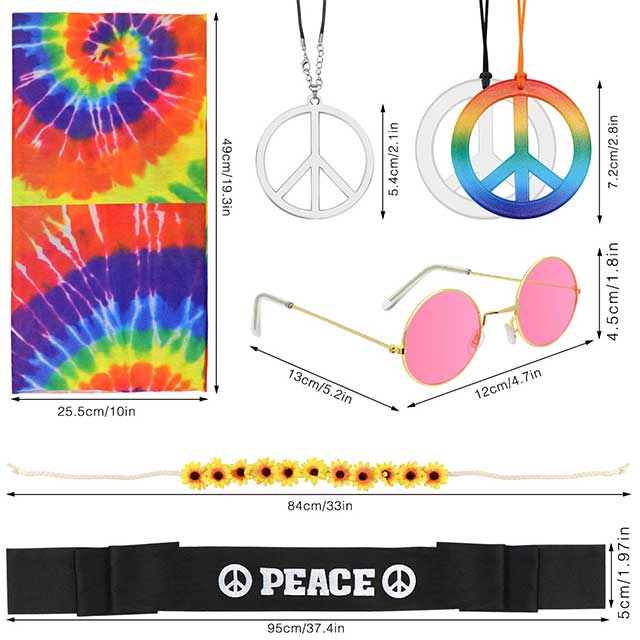 Hysagtek 9-Piece Hippie Costume Set