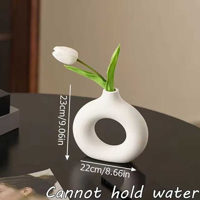 Imitation Ceramic White Donut Vase – Minimalist Flowerpot for Single Branch Arrangement & Table Decoration