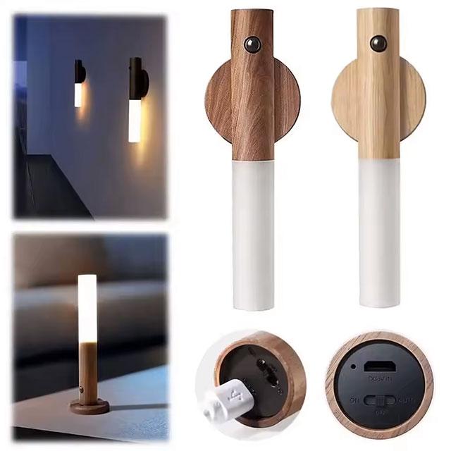 Intelligent PIR Motion Sensor LED Night Light | Rechargeable Magnetic Wood Wall Lamp for Kitchen & Cabinet