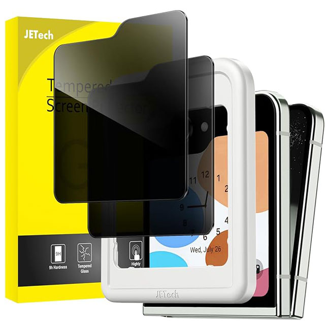 JETech Samsung Galaxy Z Flip 5 Front Privacy Screen Protector – Anti-Spy Tempered Glass Film with Easy Install Tool, Case-Friendly, 2-Pack