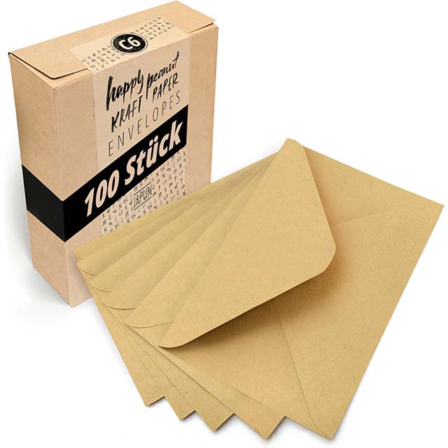 Japun C6 Vintage Kraft Paper Envelopes – Non-Window, 162x114 mm, Brown, Eco-Friendly Retro Stationery for Mail & Crafts