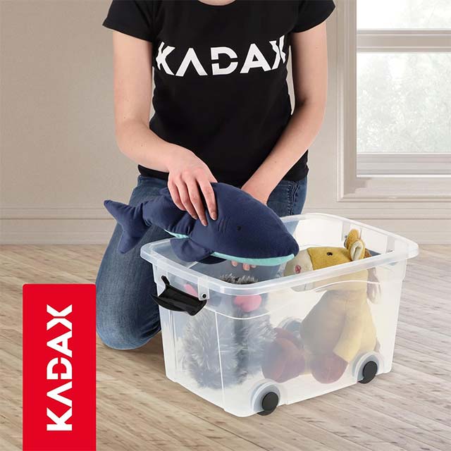 KADAX 40L Clear Plastic Storage Box with Wheels & Lid – Organizer Box with Click Closure for Toys, Clothes, and Household Items