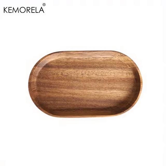KEMORELA Japanese-Style Solid Wood Round Dessert Plate – Elegant Wooden Tray for Snacks, Dried Fruits & More