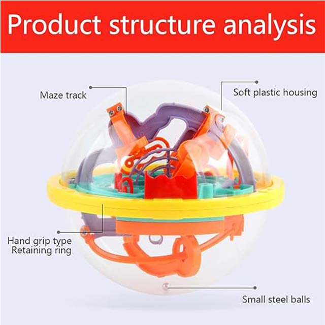 KOIROI 3D Maze Labyrinth Ball - 100 Obstacles - Labyrinth Ball - Three-Dimensional Maze - Ball Game Puzzle Skill Toy