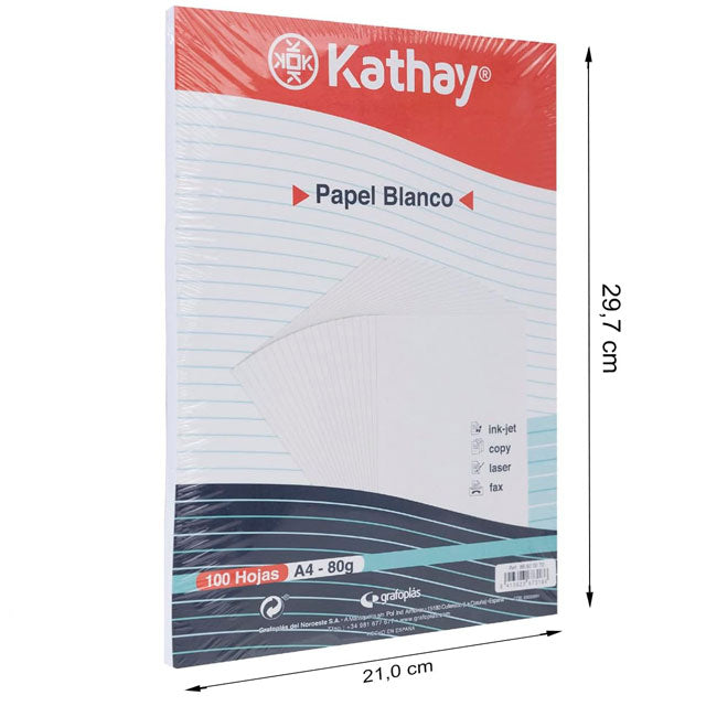 Kathay 86600070 100-Pack A4 White Paper, 80 GSM – Ideal for Printers, Inkjet, Laser, Copier & Fax Machines
