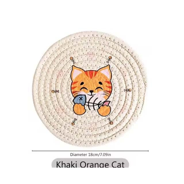 Printed Cat Design Heat-Resistant Pads – Round Table & Cup Mats for Home & Kitchen Use