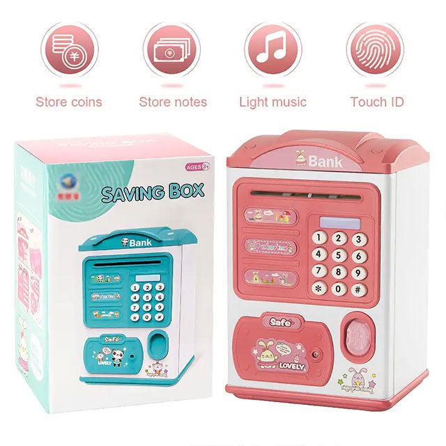 Kids Touch ID ATM Piggy Bank – Large Electronic Safe with LED Lights & Music | Secure Password Money Coin Bank for Boys & Girls | Fun Birthday Gift Toy