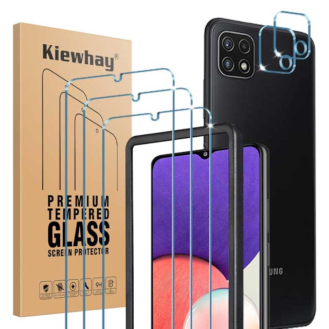 Kiewhay 5-Pack Tempered Glass Kit for Samsung – 3-Pack HD Screen Protectors & 2-Pack Camera Lens Protectors, 9H Hardness, Bubble-Free Film
