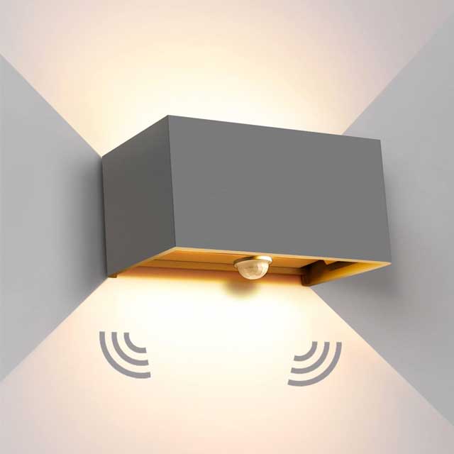 Kingwei 20 W Outdoor Wall Light with Motion Sensor, Wall Lighting, 3000 K Auto On/Off, Adjustable Beam Angle, Wall Light Up Down Design, Grey