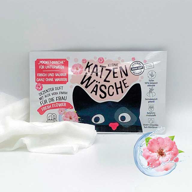 Kleine Katzenwäsche "Fresh Flower" Wet Wash Cloth with Aloe Vera – 5-Piece Pocket Shower Box for Camping, Hiking, Travel, and Wedding Goodie Bag Refreshment