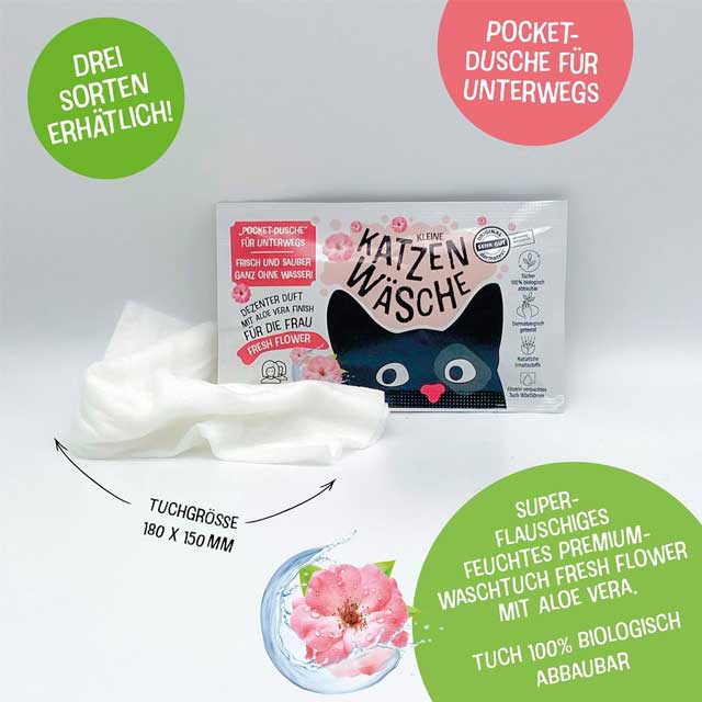 Kleine Katzenwäsche "Fresh Flower" Wet Wash Cloth with Aloe Vera – 5-Piece Pocket Shower Box for Camping, Hiking, Travel, and Wedding Goodie Bag Refreshment