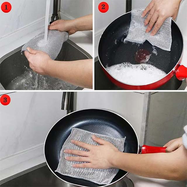 Multipurpose Non-Scratch Wire Dish Cloths – Stainless Steel Kitchen Cleaning Cloth & Metal Scrubber for Wet/Dry Use