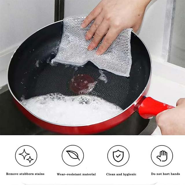 Multipurpose Non-Scratch Wire Dish Cloths – Stainless Steel Kitchen Cleaning Cloth & Metal Scrubber for Wet/Dry Use