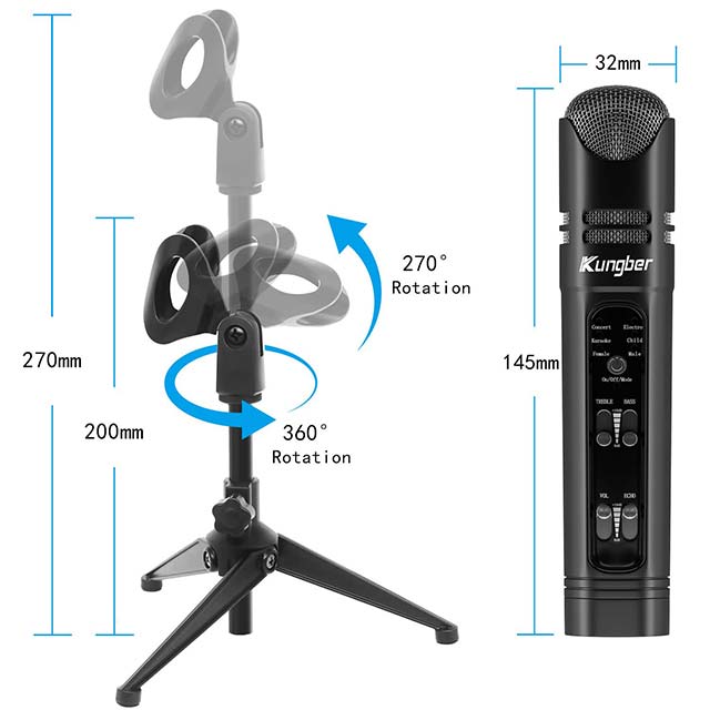 Kungber 3.5mm Rechargeable Condenser Microphone for Smartphone & PC – Compatible with iPhone, Android, iPad, Mac; Ideal for Podcasting, Karaoke, Kids Singing, Recording & Live Streaming Gaming