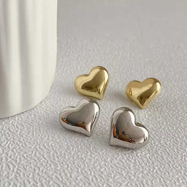 LATS Gold Heart Stud Earrings for Women – Minimalist Smooth Surface Design | Bridal & Wedding Jewelry