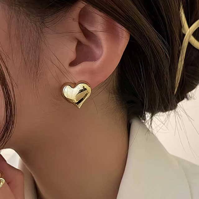 LATS Gold Heart Stud Earrings for Women – Minimalist Smooth Surface Design | Bridal & Wedding Jewelry