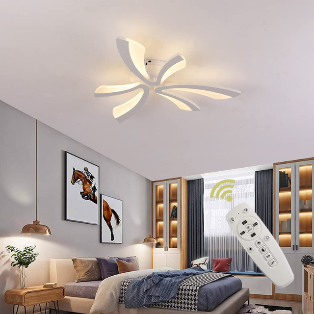 LED Dimmable Petal Ceiling Light – Modern Flush Mount Lamp with Remote Control, White Acrylic and Metal Fixture for Living Room, Bedroom, Dining Room & Kids' Room