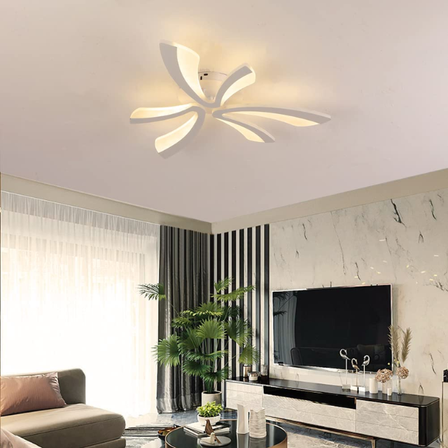 LED Dimmable Petal Ceiling Light – Modern Flush Mount Lamp with Remote Control, White Acrylic and Metal Fixture for Living Room, Bedroom, Dining Room & Kids' Room