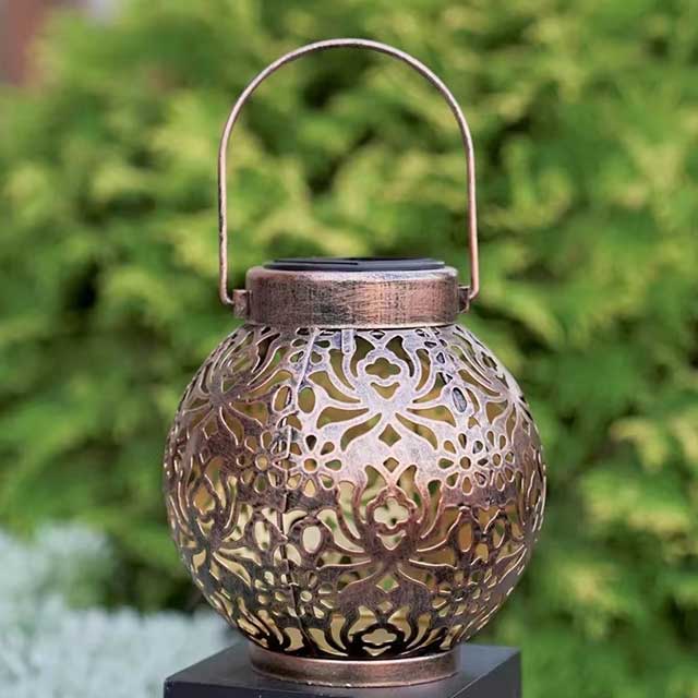 LED Solar Lantern Light – Hollow Wrought Iron Hanging Lamp for Outdoor Garden & Yard Decoration
