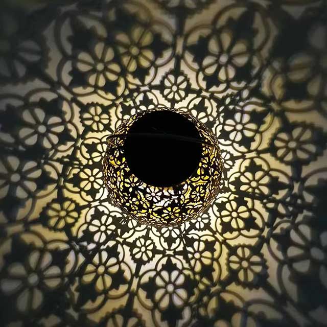 LED Solar Lantern Light – Hollow Wrought Iron Hanging Lamp for Outdoor Garden & Yard Decoration