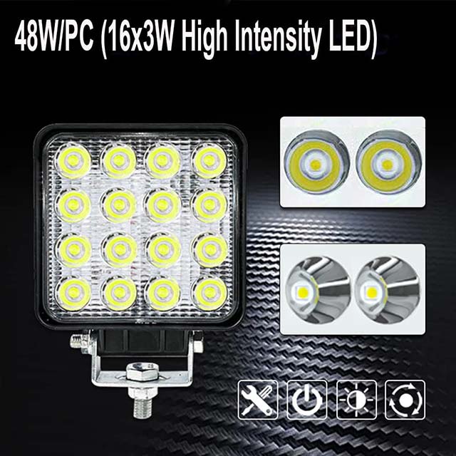 4-Inch 48W LED Work Lights for Trucks – Square LED Light Pods with Flood Beam (12V/24V) for ATV, UTV, RV, Golf Cart, Car & Off Road Fog Lighting