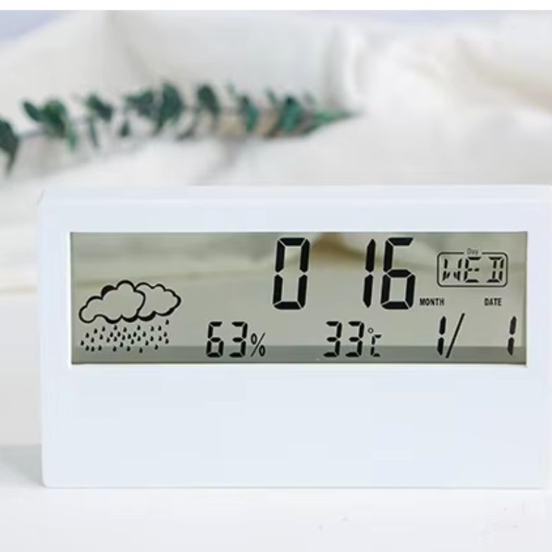 LED Digital Thermo-Hygrometer – Multifunction Temperature & Humidity Meter – Electronic Weather Station with Alarm Clock for Home & Office