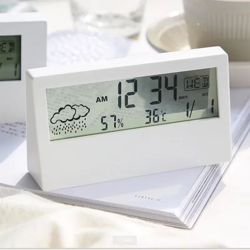 LED Digital Thermo-Hygrometer – Multifunction Temperature & Humidity Meter – Electronic Weather Station with Alarm Clock for Home & Office